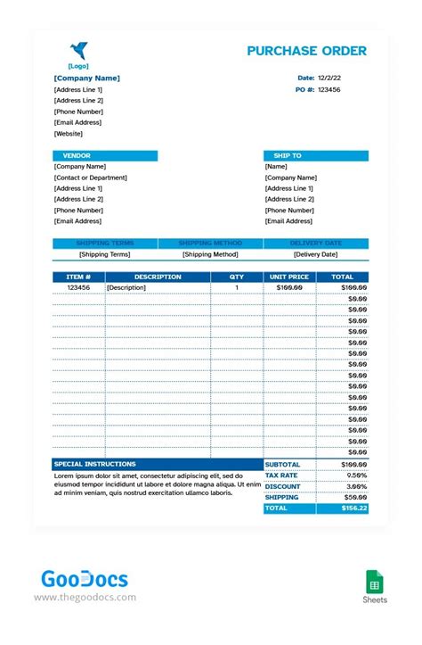 Purchase Order Template Google Sheets