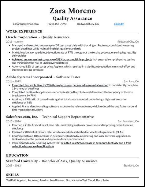 Quality Assurance Resume Template