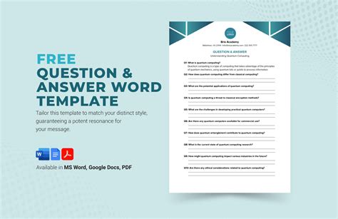 Question And Answer Template Word