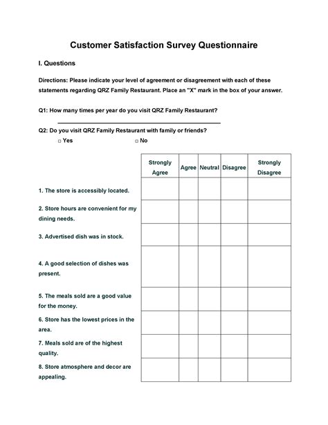 Questionnaire Template For Research Project