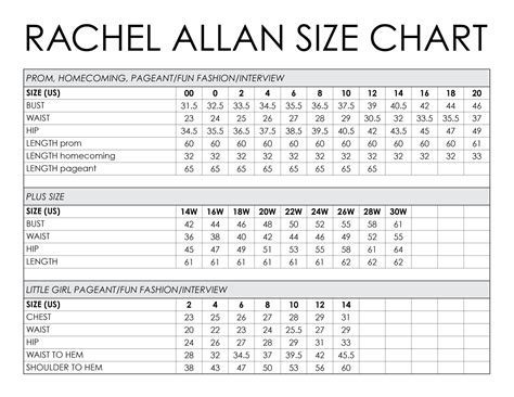 Rachel Allan Size Chart