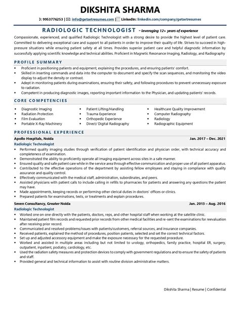 Radiologic Technologist Resume Templates