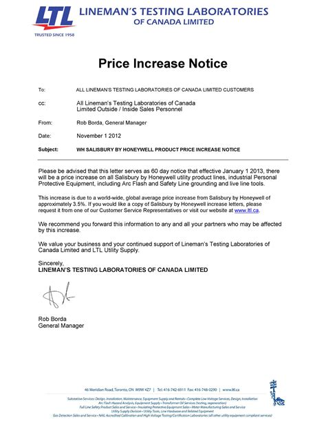 Rate Increase Letter Template Word