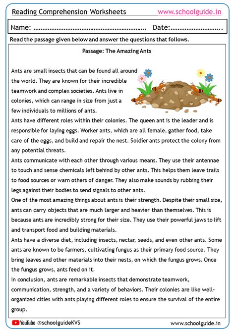 Reading Comprehension Printable Worksheets