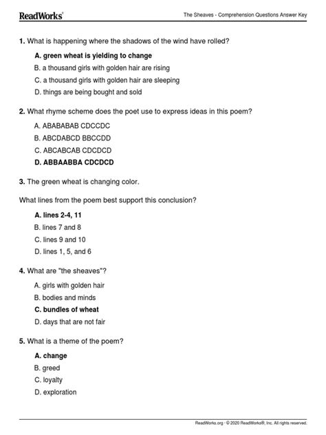 Readworks Printables