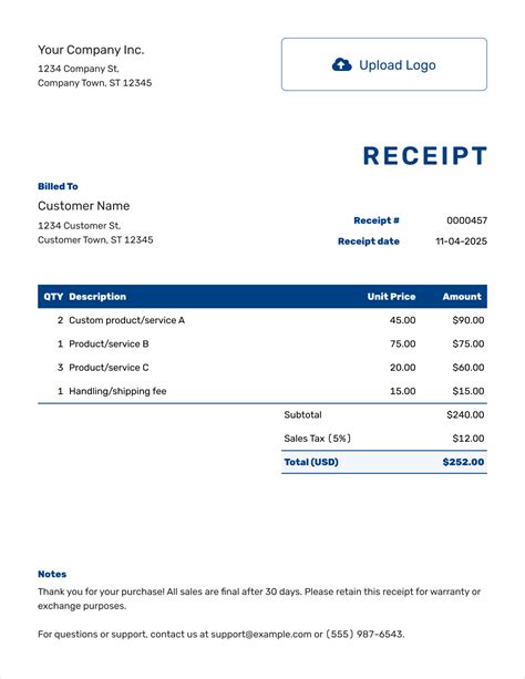 Receipt Sample Template