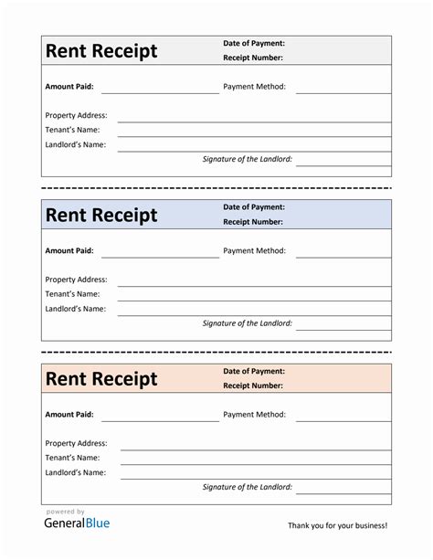 Receipt Template For Rent