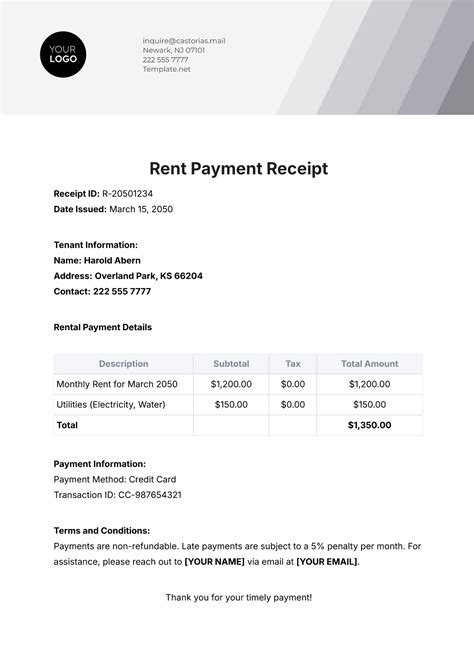 Receipt Template For Rent Payment