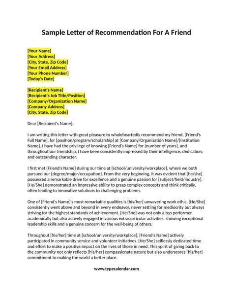 Recommendation Letter Template For A Friend