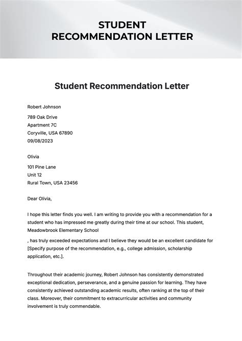 Recommendation Template For Student