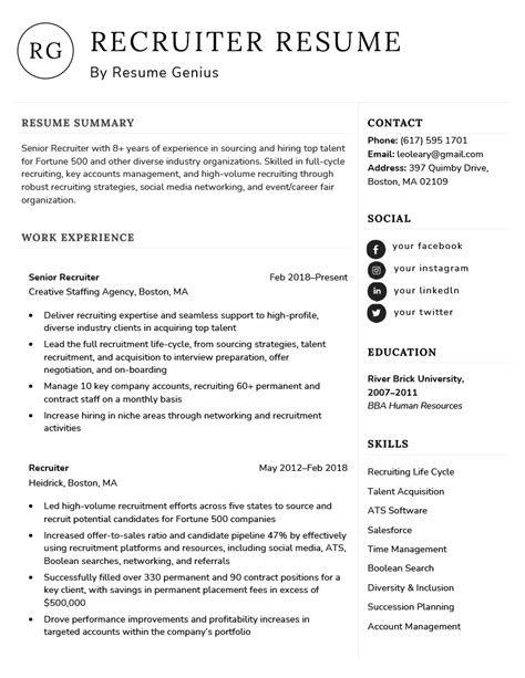 Recruiter Resume Template