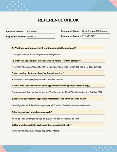 Reference Check Template