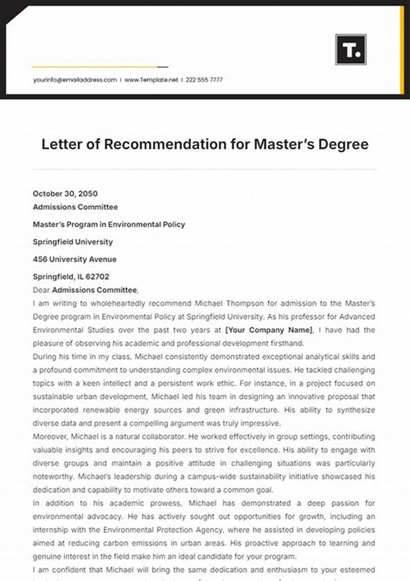 Reference Letter Template For Masters Program