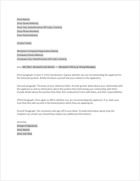 Reference Letter Template Word