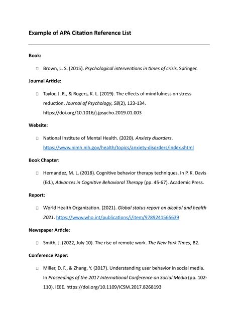Reference List Template Apa