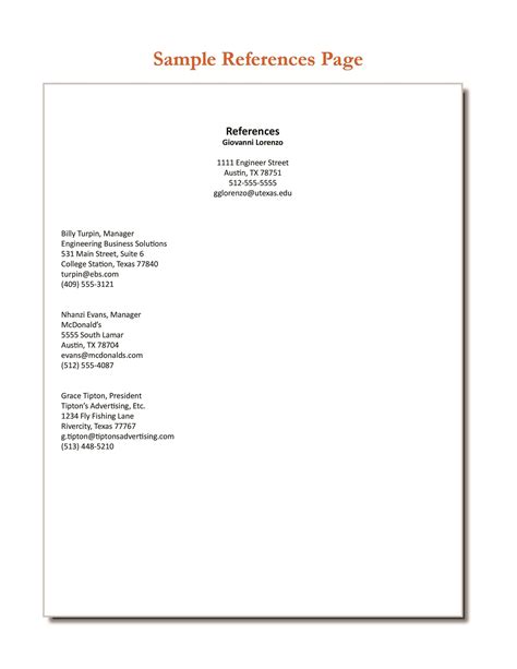 Reference Page For Resume Template