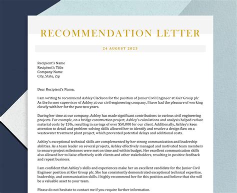 Reference Recommendation Letter Template