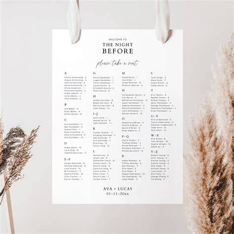 Rehearsal Dinner Seating Chart Template