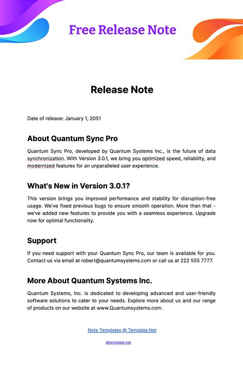 Release Notes Document Template