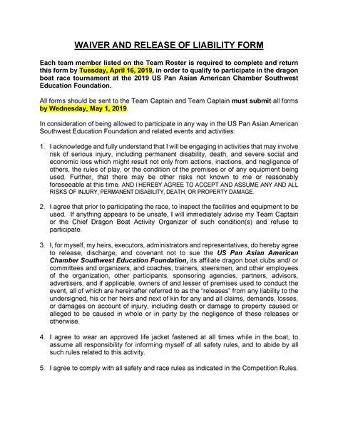 Release Of Liability Waiver Template