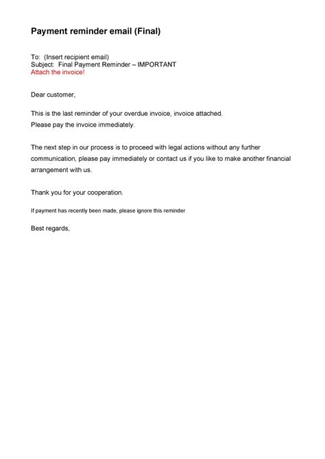 Reminder Email Template Sample