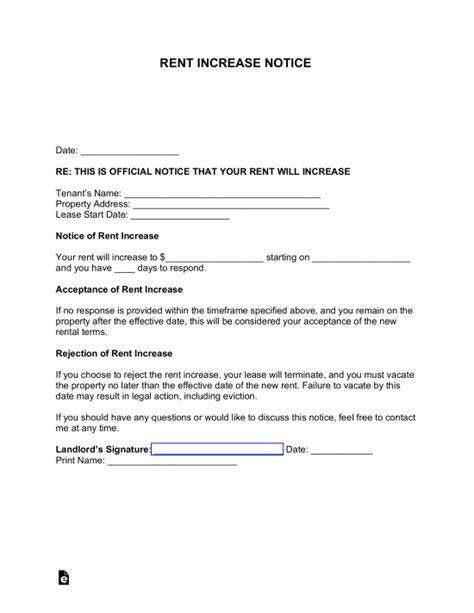 Rent Increase Notice Template