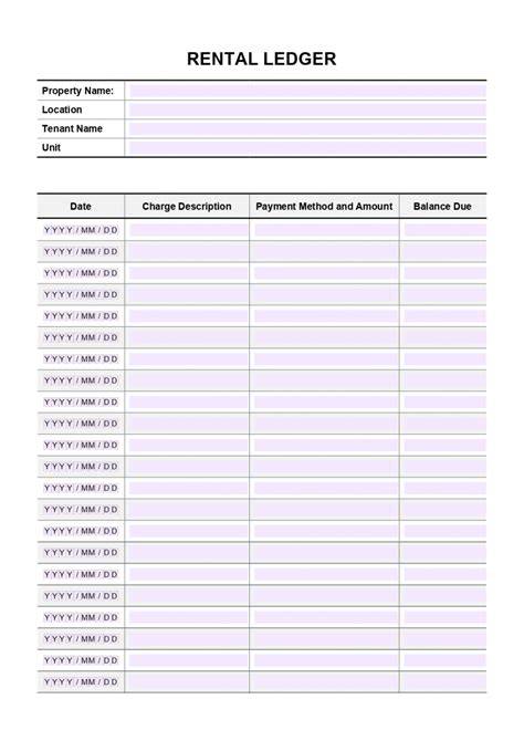 Rent Ledger Free Template