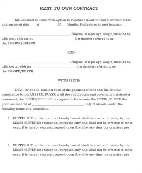 Rent To Own House Contract Template