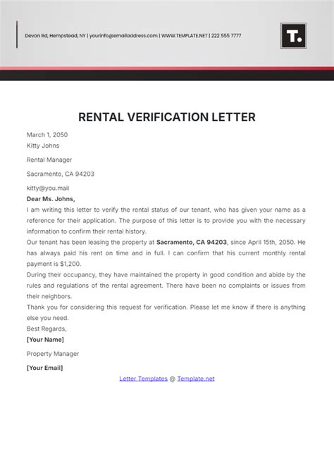 Rent Verification Letter Template