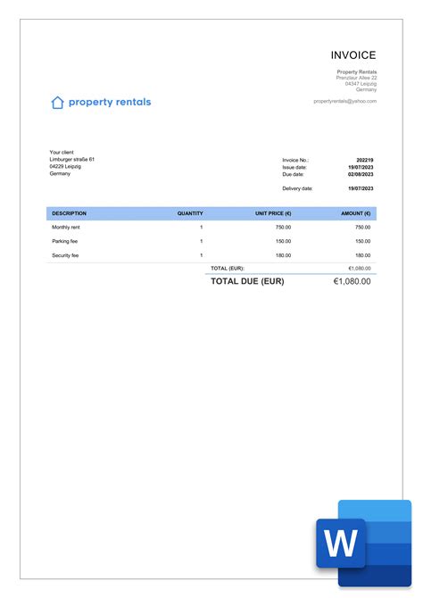 Rental Property Invoice Template