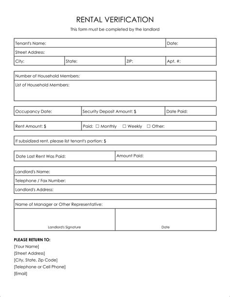 Rental Verification Form Template