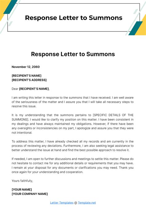 Reply To Summons Template