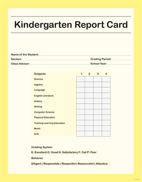 Report Card Template Kindergarten