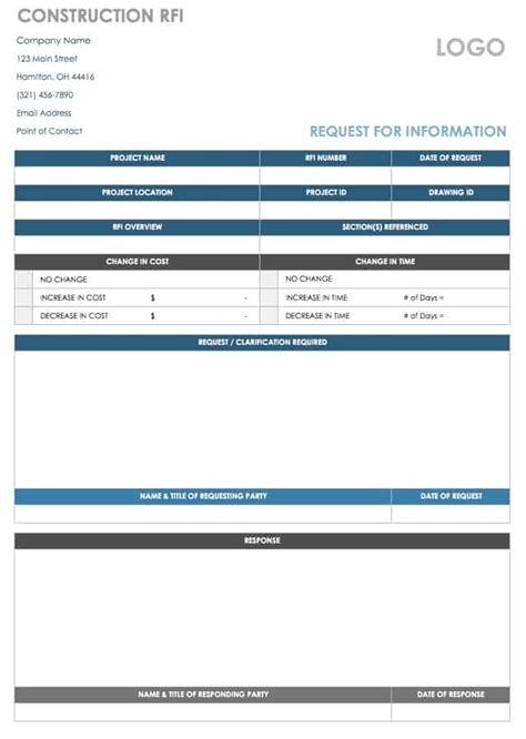 Request For Information Template Construction