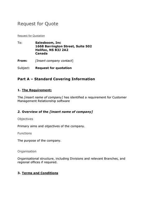 Request For Quote Letter Template