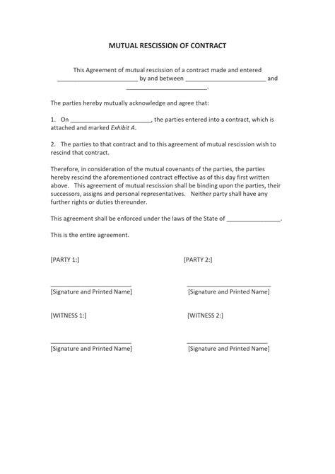 Rescission Of Contract Template