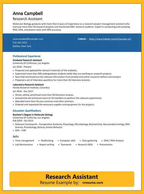Research Assistant Resume Template