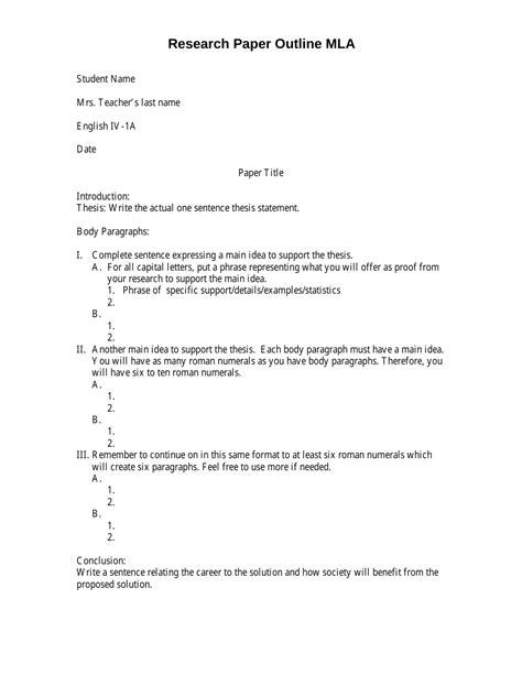 Research Paper Outline Template Mla