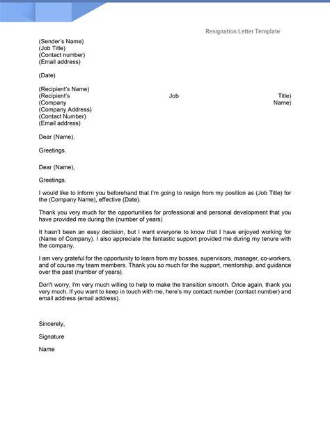 Resignation Letter Template Word Free