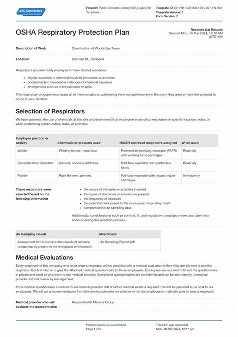 Respiratory Protection Program Template