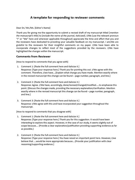 Response To Reviewers Template