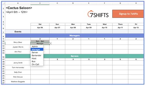 Restaurant Scheduling Template