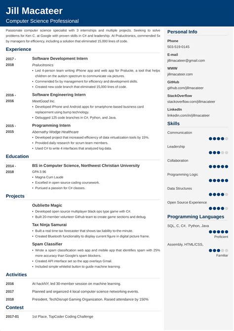 Resume Template For Cs