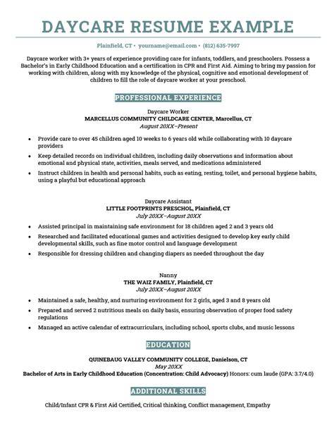Resume Template For Daycare Worker