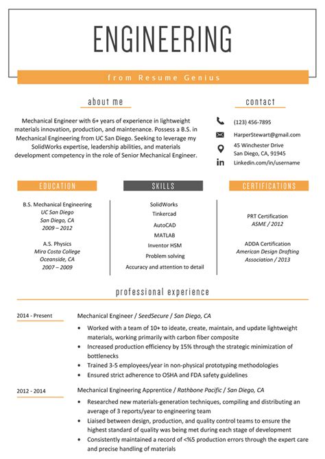 Resume Template For Engineers