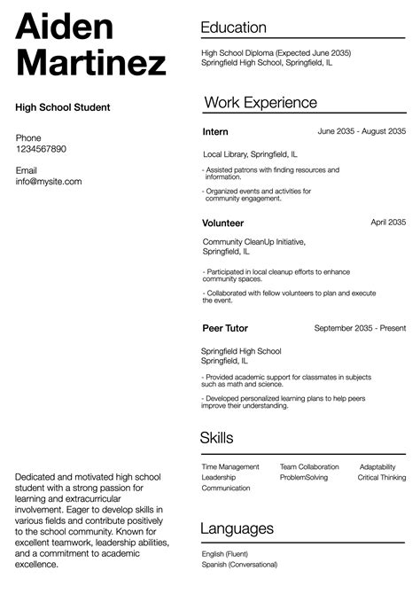 Resume Template For High Schooler