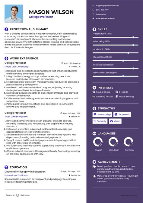 Resume Template For Professor