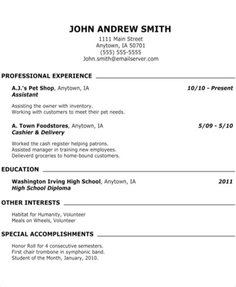 Resume Template For Teenager