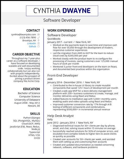 Resume Template Software Developer