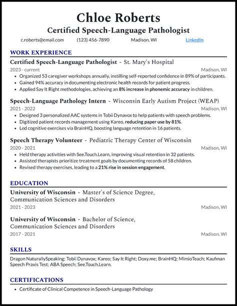 Resume Template Speech Language Pathologist